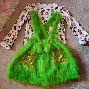 SUPER CUTE girls Grinch Dress Size 10/12 With Matching Shoes And Matching Bow!